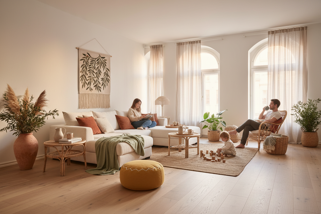 Wohnraum mit Boho - Produkten von Meraki Konzept