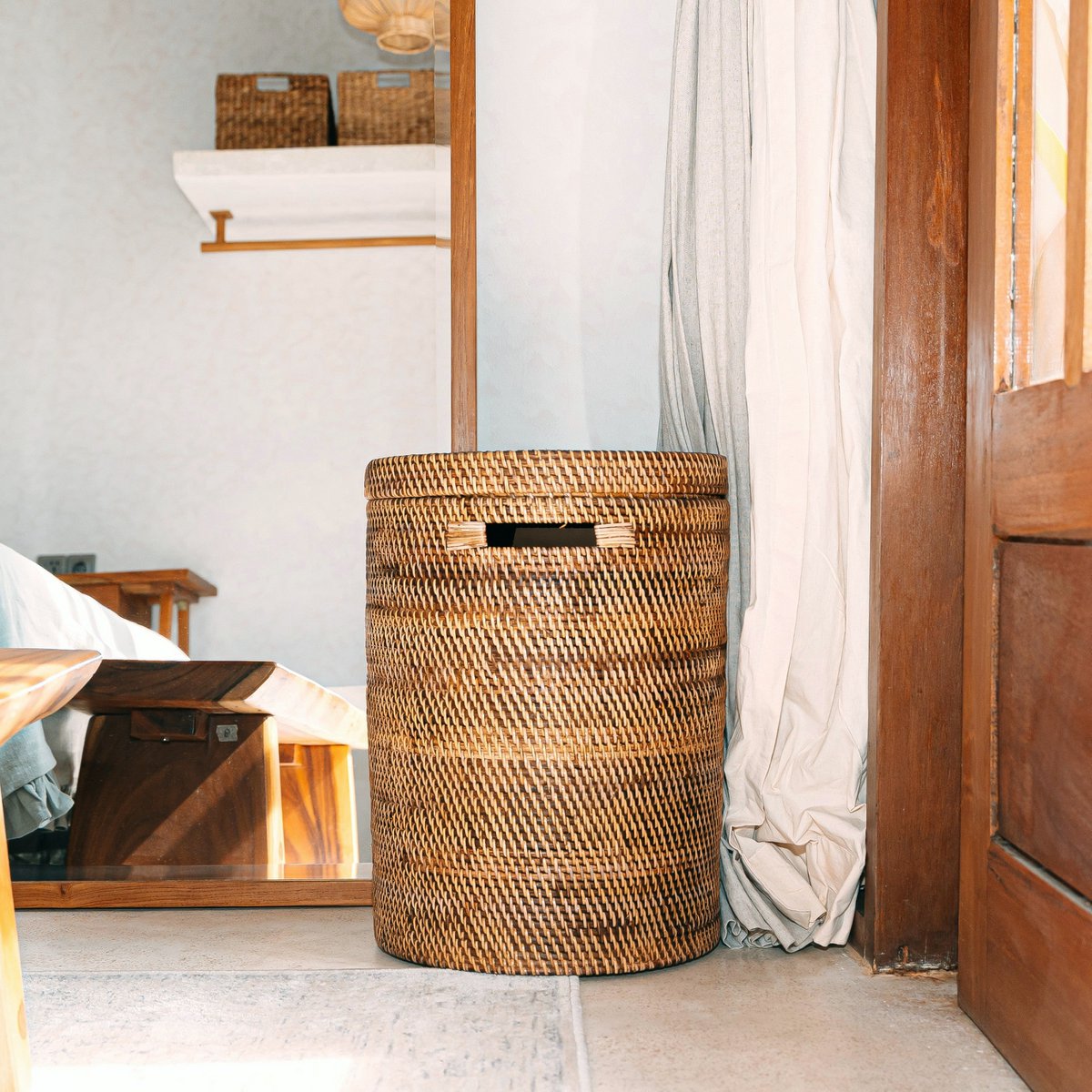 Großer Wäschekorb mit Deckel - Sari (braun)